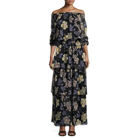 Tory Burch Silk Floral Indie Tiered Maxi Dress Size 0 Hopewell Runs Large #1A459 - Picture 4 of 12